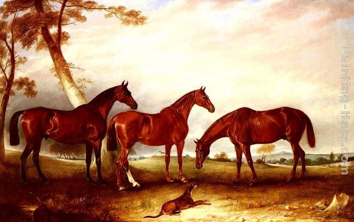 John Ferneley Snr Marvel, KingFisher And The Lad, Three Hunters Belonging To William Angerstein, In A Field With His Dog Spring